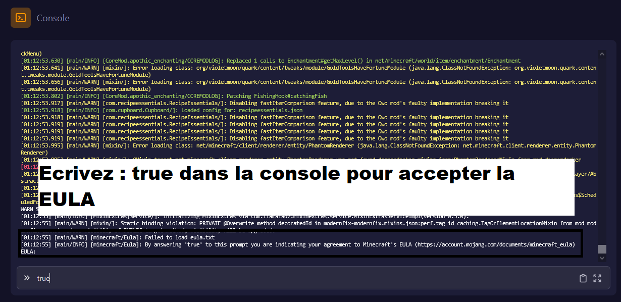 Acceptez la EULA  via la console